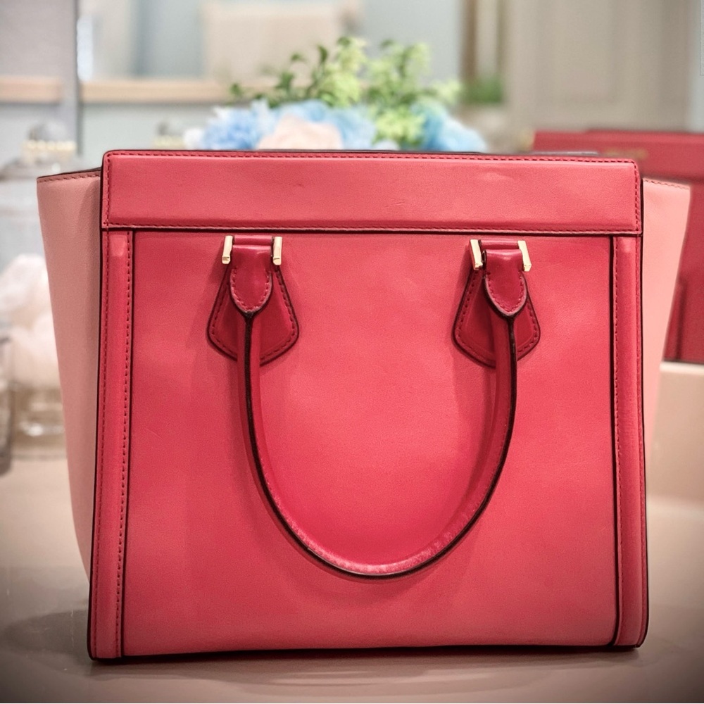 RARE MICHAEL KORS Colette Satchel Leather Large Color-Block Zip Closure - Picture 6 of 14
